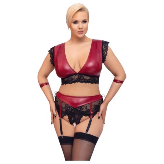 Cottelli Bondage Plus Size - krajková podprsenka (červená a černá)