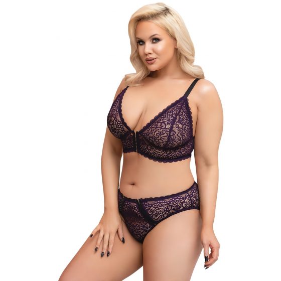 Cottelli Curves Plus Size - průsvitná vzorovaná podprsenka (fialová)