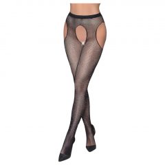   Cottelli Legwear - otevřené, lesklé punčocháče s kosticemi - černé (S-L)