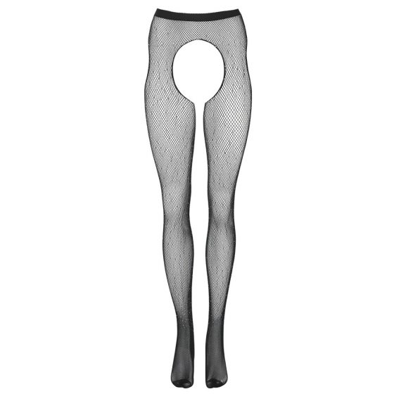 Cottelli Legwear - otevřené, lesklé punčocháče s kosticemi - černé (S-L)