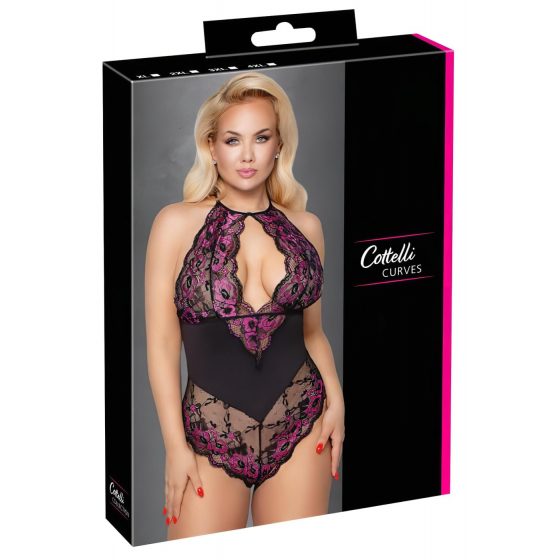 Cottelli Plus Size - květované body (černo-fialové)