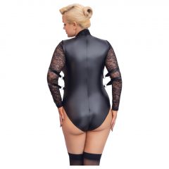   Cottelli Bondage Plus Size - krajkové body s rukávy (černé)