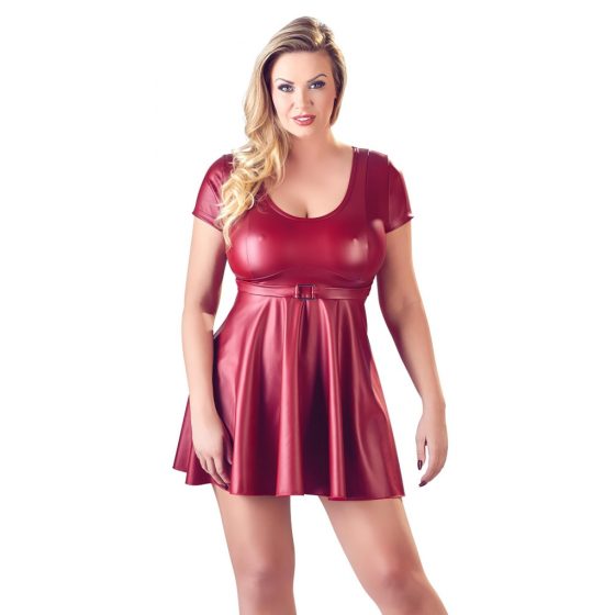 Cottelli Plus Size - mini šaty áčkového střihu (vínová)