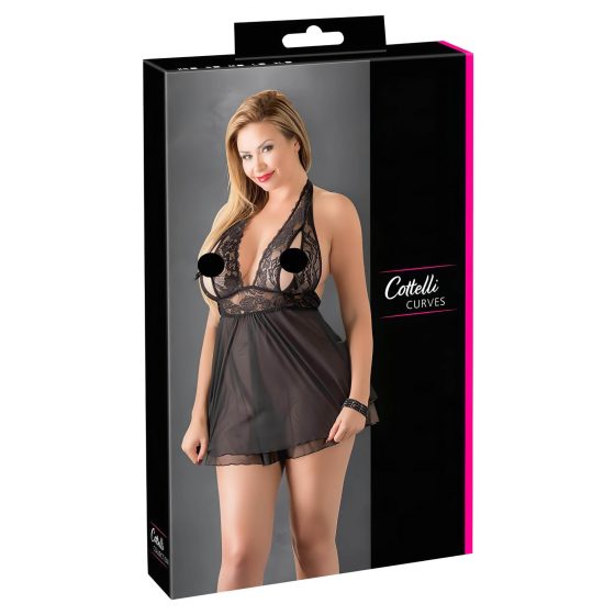 Cottelli Plus Size - krajkový babydoll (černý)