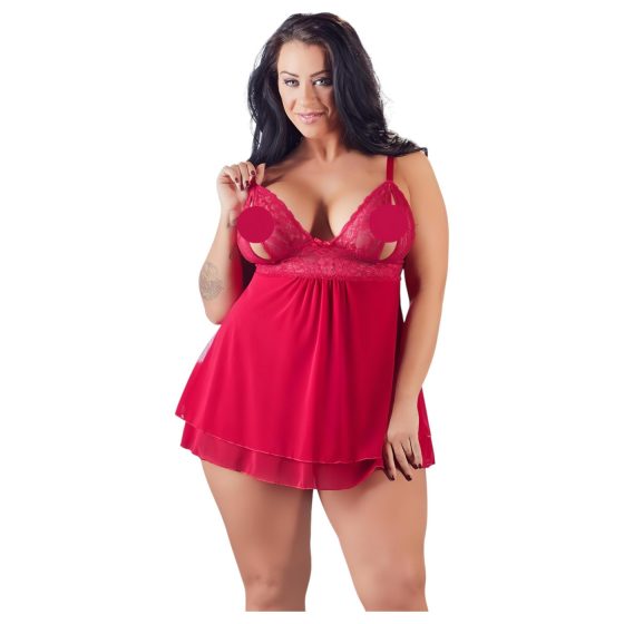 Cottelli Plus Size - krajkový, lehký babydoll (červený)