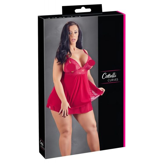 Cottelli Plus Size - krajkový, lehký babydoll (červený)