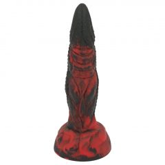   OgazR Hell Dong - drážkované dildo s lepicími polštářky - 20 cm (černo-červené)