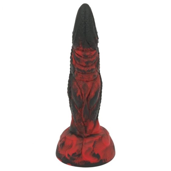 OgazR Hell Dong - drážkované dildo s lepicími polštářky - 20 cm (černo-červené)