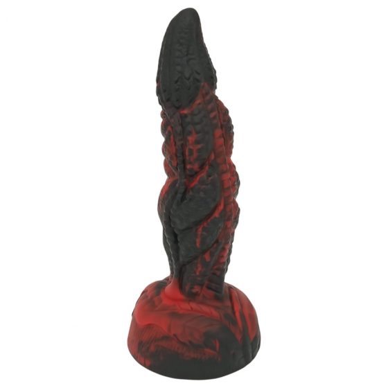 OgazR Hell Dong - drážkované dildo s lepicími polštářky - 20 cm (černo-červené)