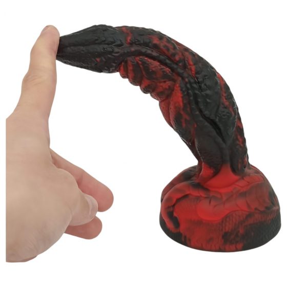 OgazR Hell Dong - drážkované dildo s lepicími polštářky - 20 cm (černo-červené)