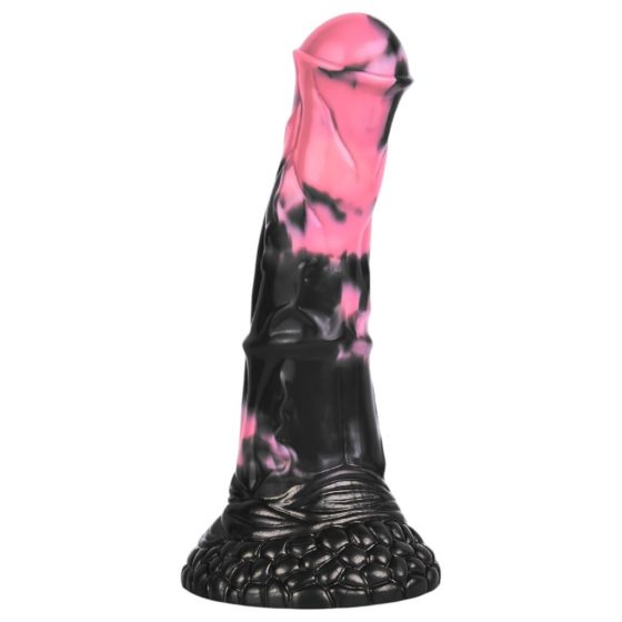 Bad Horse - Silikonové dildo s koňským náčiním - 18 cm (černo-růžové)