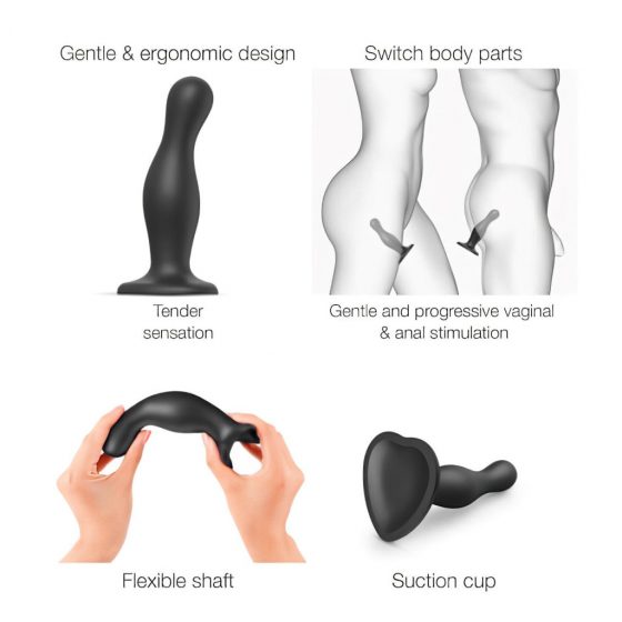 Strap-on-me Curvy M - zvlněné dildo s nožičkami (černé)