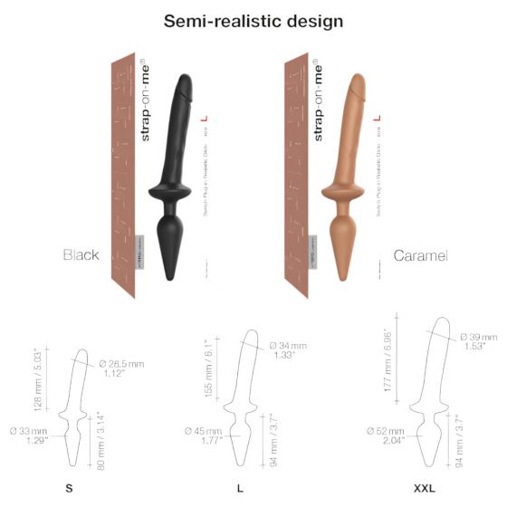 Strap-on-me Swith Realistic S - silikonové dildo 2v1 (černé)