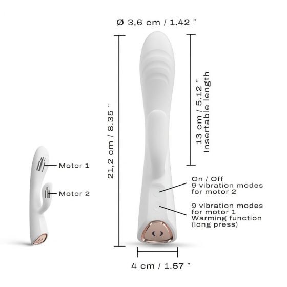 Dorcel Flexi Rabbit - nabíjecí, vyhřívací vibrátor s ramenem na klitoris (bílý)