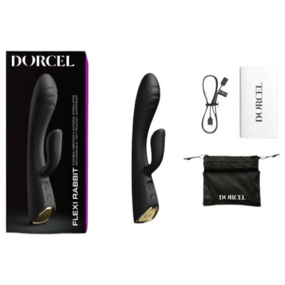 Dorcel Flexi Rabbit - nabíjecí, vyhřívací vibrátor s ramenem na klitoris (černý)