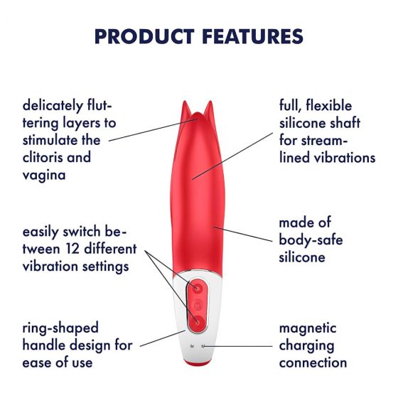 Satisfyer Power Flower - akumulátorový, vodotěsný vibrátor (červený)