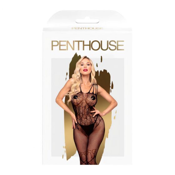 Penthouse Dirty Mind - vzorkovaný otevřený overal ze síťoviny (černý)