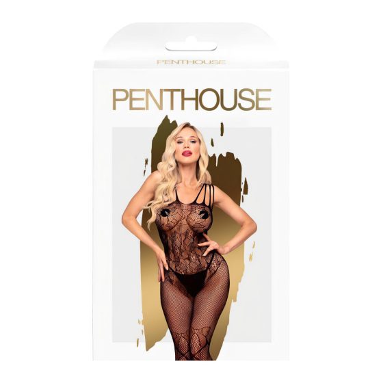 Penthouse Dirty Mind - otevřený síťovaný overal (černý)