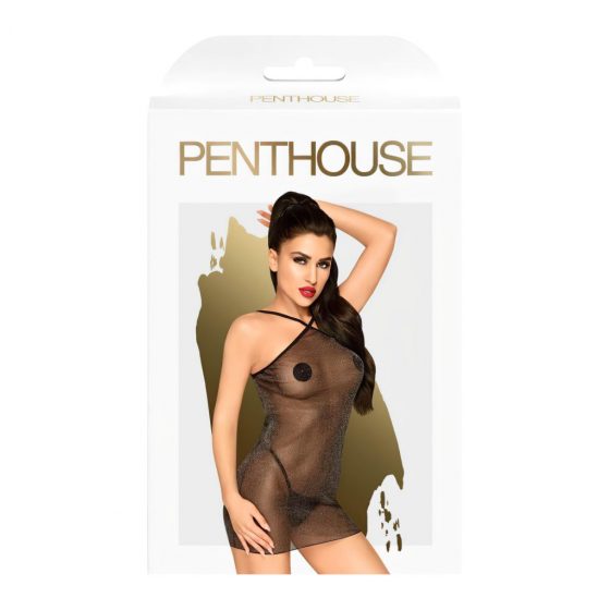 Penthouse Bombshell - lesklé průhledné šaty s tangy (černé)