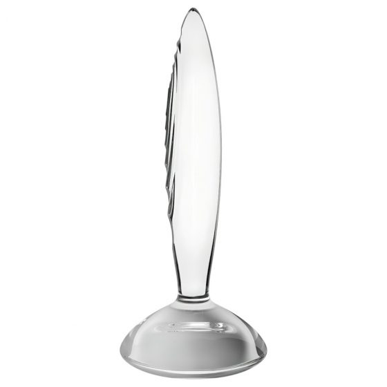 Satisfyer Sparkling Crystal - žebrované skleněné dildo (průsvitné)