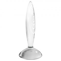   Satisfyer Sparkling Crystal - žebrované skleněné dildo (průsvitné)