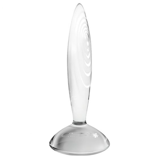 Satisfyer Sparkling Crystal - žebrované skleněné dildo (průsvitné)