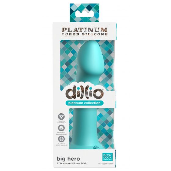 Dillio Big Hero - silikonové dildo s lepivými prsty (17 cm) - tyrkysové