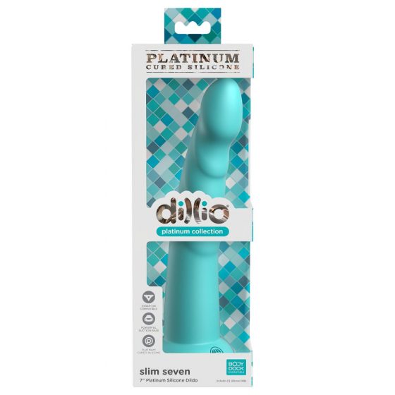 Dillio Slim Seven - stimulační dildo s lepkavými prsty (20 cm) - tyrkysové