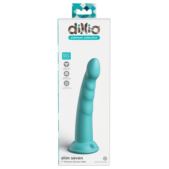 Dillio Slim Seven - stimulační dildo s lepkavými prsty (20 cm) - tyrkysové