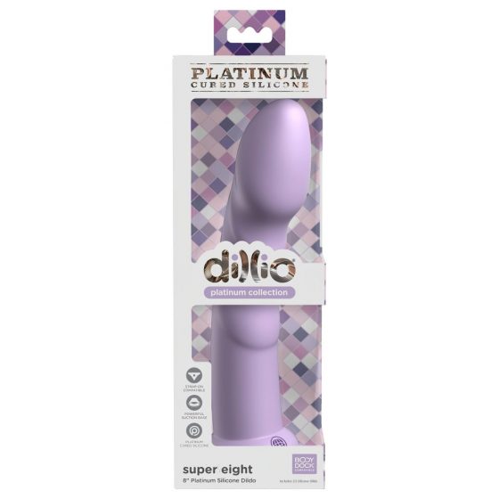 Dillio Super Eight - akrylové silikonové dildo s lepivými prsty (21 cm) - fialové