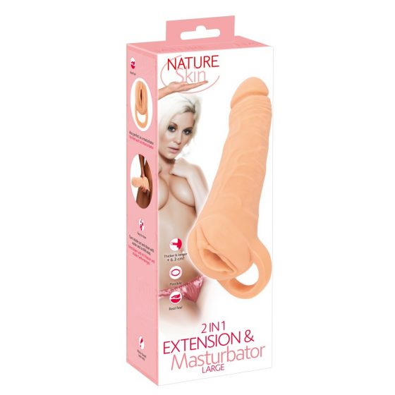 Nature Skin - 2v1 umělá kundička a návlek na penis - 23cm (přírodní)