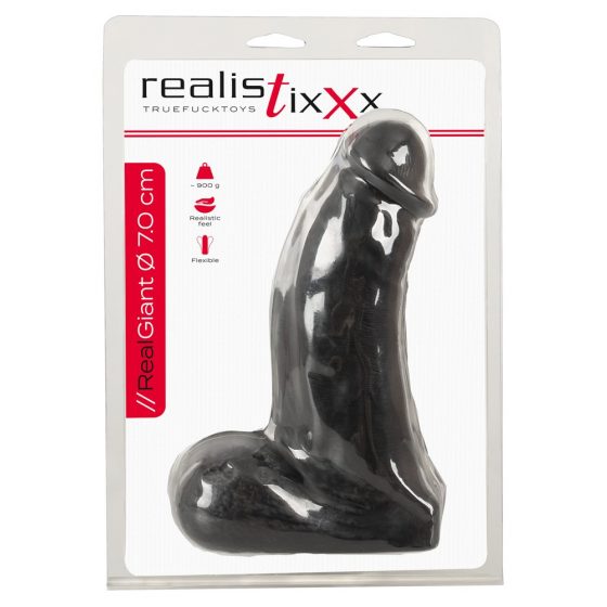 Realistixxx Real Giant - giga dildo s varlaty - 22 cm (černé)