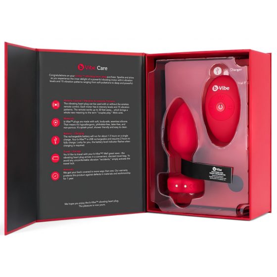 b-vibe heart - akumulátorový, rádiový anální vibrátor (červený)