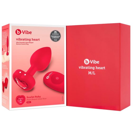 b-vibe heart - akumulátorový, rádiový anální vibrátor (červený)