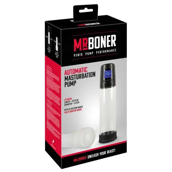 Mister Boner - automatická pumpa na penis na baterie (černá-průhledná)