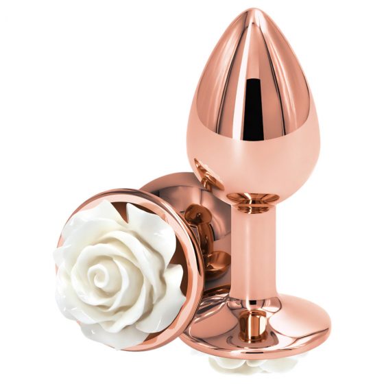 Rear Assets Rose - malé anální dildo s bílou růží (rosegold)