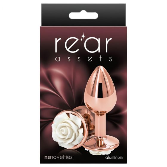 Rear Assets Rose - malé anální dildo s bílou růží (rosegold)