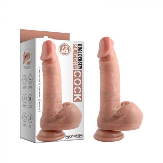 Dual Density - připínací dildo s varlaty - 18 cm (přírodní)