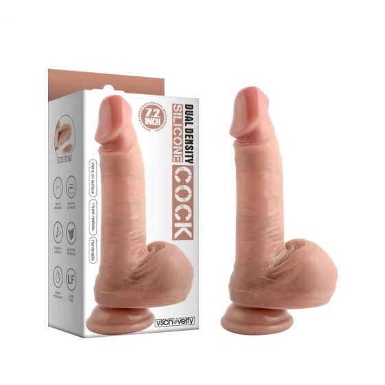 Dual Density - připínací dildo s varlaty - 18 cm (přírodní)