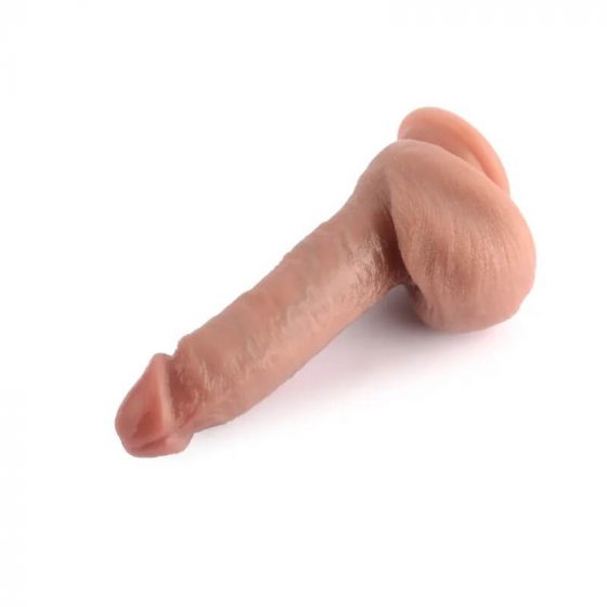 Dual Density - připínací dildo s varlaty - 18 cm (přírodní)