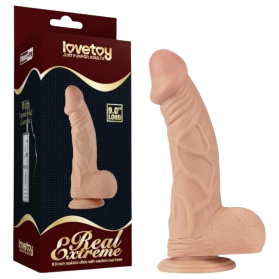 Lovetoy Real Extreme - přísavný, varlatový dildo - 23 cm (přírodní)