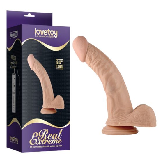 Lovetoy Real Extreme - s přísavkou, varlaty a G-bod dildem - 21 cm (přírodní)