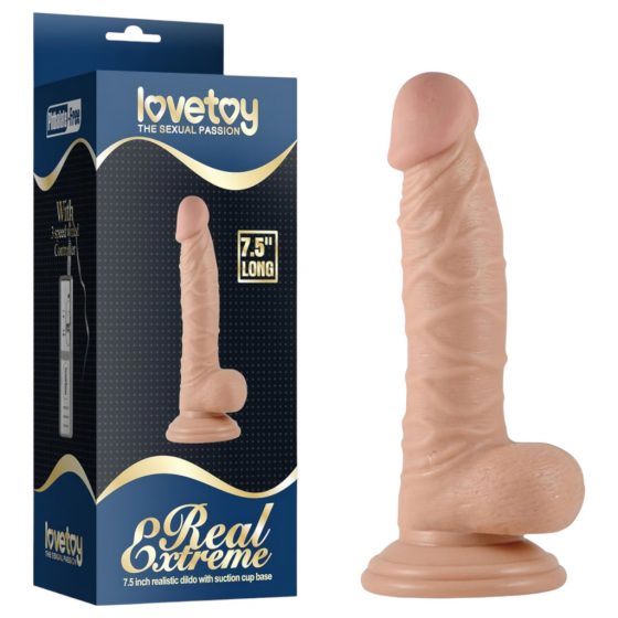 Lovetoy Real Extreme - stojící dildo s varlaty pro stimulaci bodu G - 19 cm (přírodní)