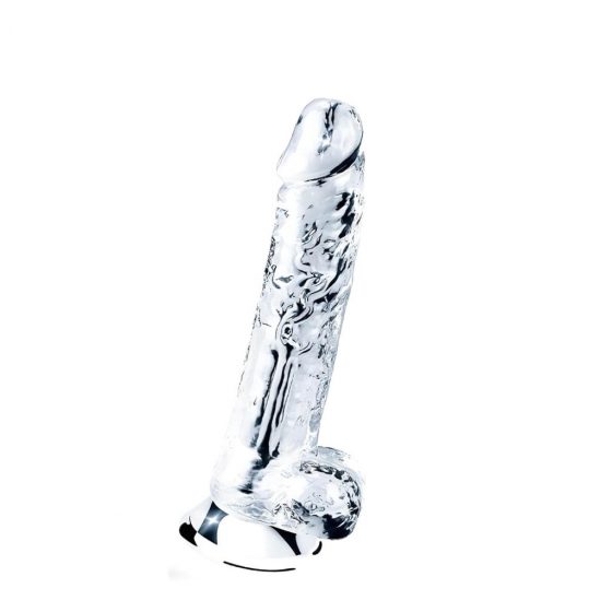 Lovetoy Flawless Clear - připínací, testikulární dildo - 19 cm (průhledné)