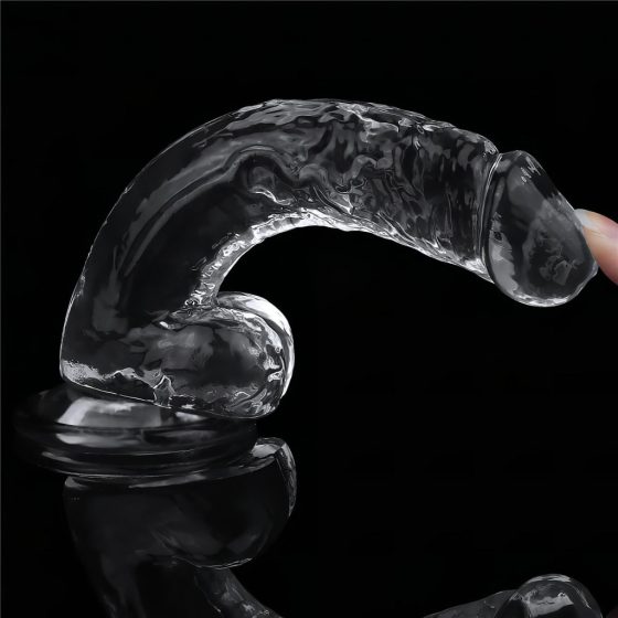 Lovetoy Flawless Clear - připínací, testikulární dildo - 19 cm (průhledné)