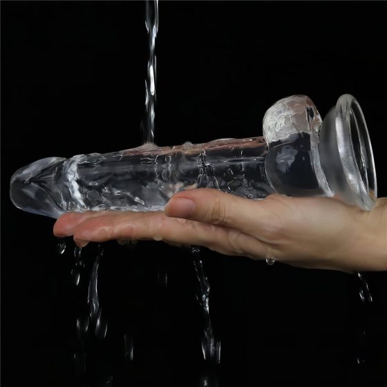 Lovetoy Flawless Clear - připínací, testikulární dildo - 19 cm (průhledné)