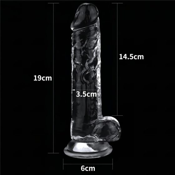 Lovetoy Flawless Clear - připínací, testikulární dildo - 19 cm (průhledné)