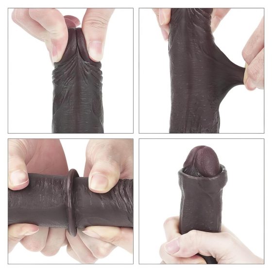 Lovetoy Sliding-Skin - dvouvrstvé dildo s lepicí podložkou - 18 cm (hnědé)