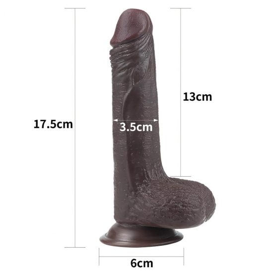 Lovetoy Sliding-Skin - dvouvrstvé dildo s lepicí podložkou - 18 cm (hnědé)