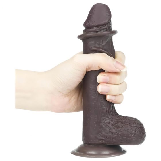 Lovetoy Sliding-Skin - dvouvrstvé dildo s lepicí podložkou - 18 cm (hnědé)